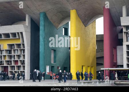 INDIA, Union Territory, Chandigarh City, the master plan of the city divided in sectors was prepared by swiss-french architect Le Corbusier in the 1950`, Sector 1 Capitol complex, government building High Court used by states Punjab and Haryana, designed by Le Corbusier, today a UNESCO listed heritage site Stock Photo